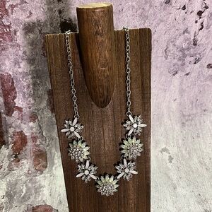 Chico’s Silver Floral Crystal Gemstone Statement Necklace
